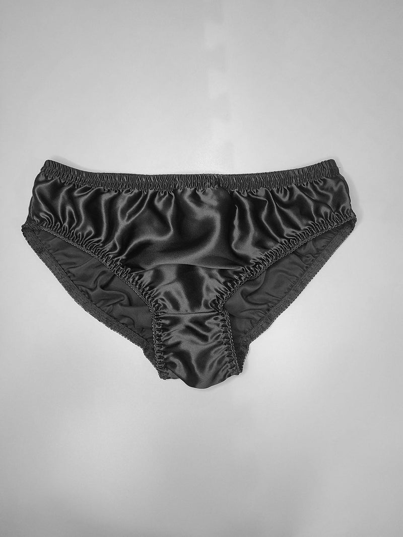 Men natural mulberry silk plain crepe satin briefs-black,silk underwear with double layered crotch - Image 1